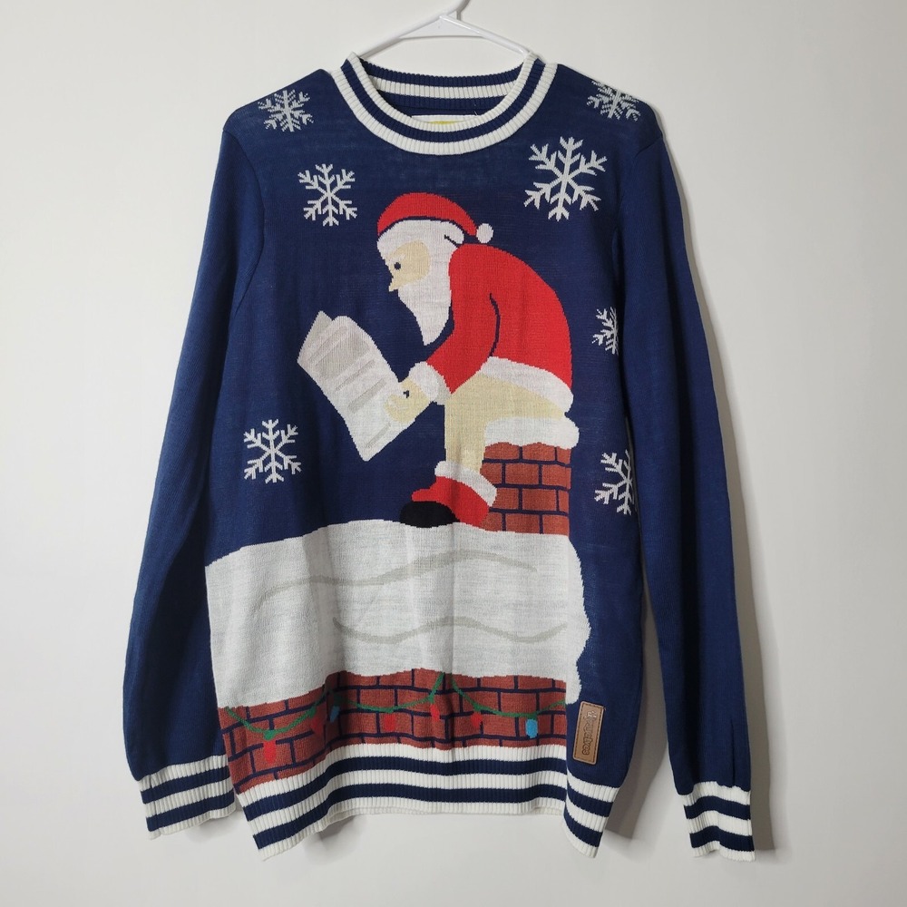 Tipsy Elves Men Size M Santa Chimney Toilet Acrylic Ugly Sweater